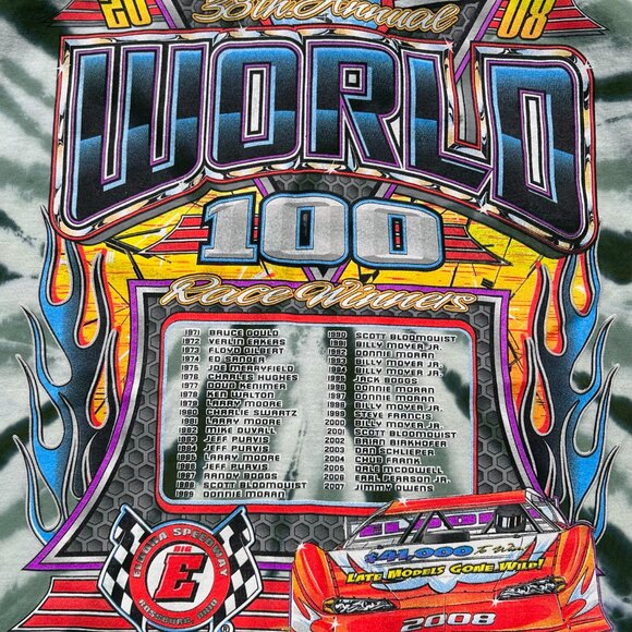 Vintage 2008 World 100 Auto Racing Tie Dye Double Sided T Shirt Men Sz L - Picture 7 of 9